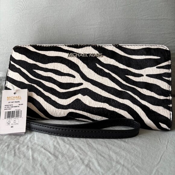 Michael Kors Jet Set Travel Zebra Print Calf Hair Continental Wallet NWT - Picture 1 of 2